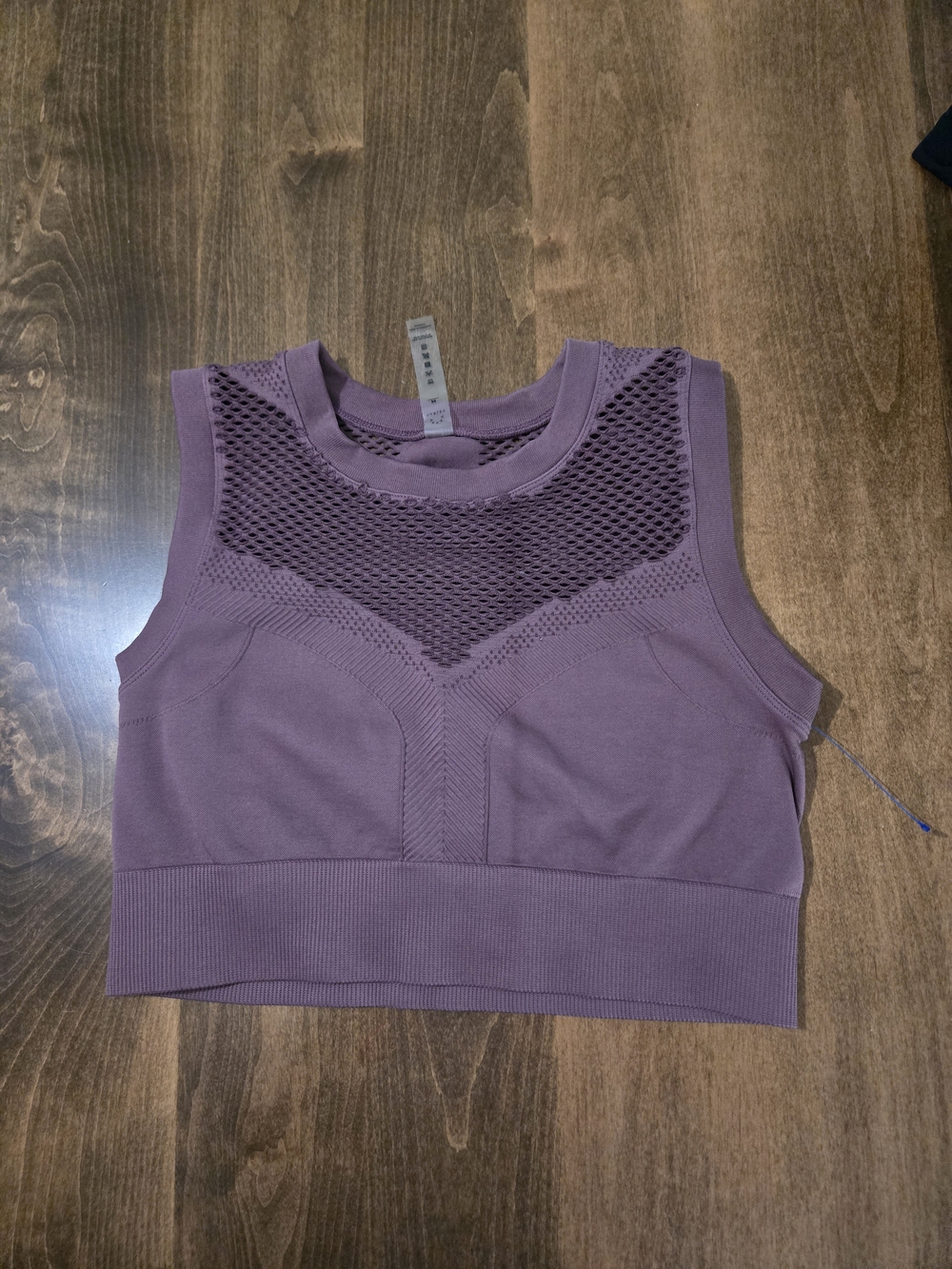 Varley Purple Seamless Mesh Crop Workout Tank